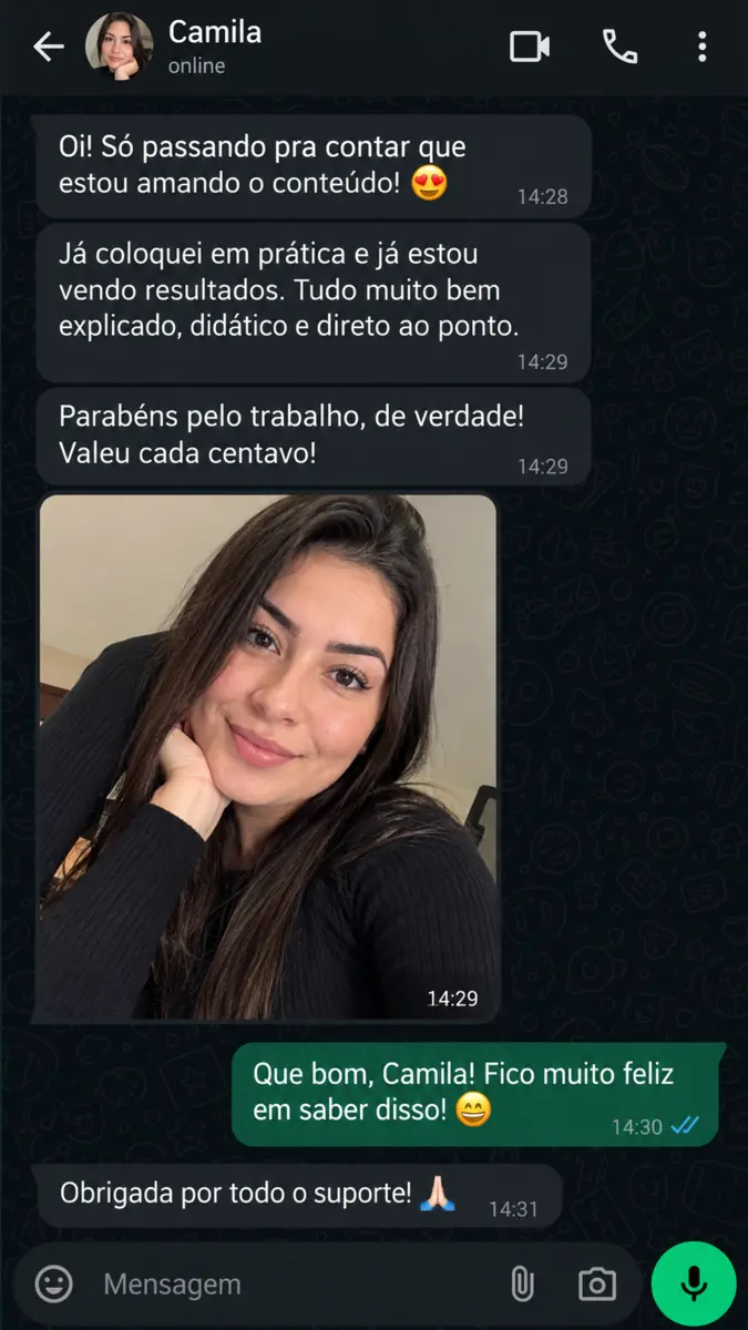 Mensagem de participante elogiando o conteúdo da Jornada