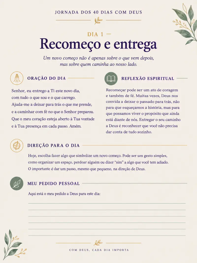 Dia 1 da Jornada: Recomeço e entrega