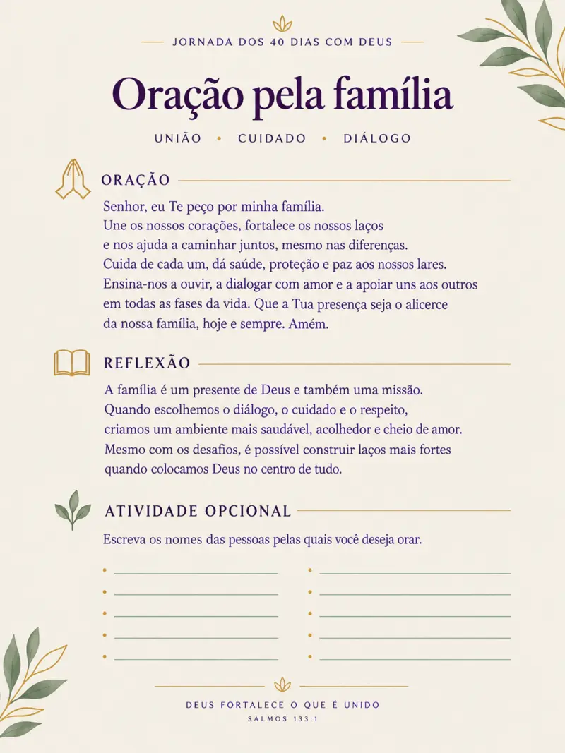 Exemplo de oração pela família
